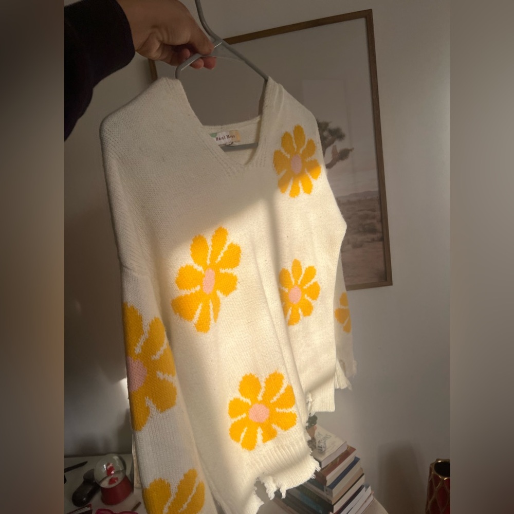 Adorable yellow flower print sweater